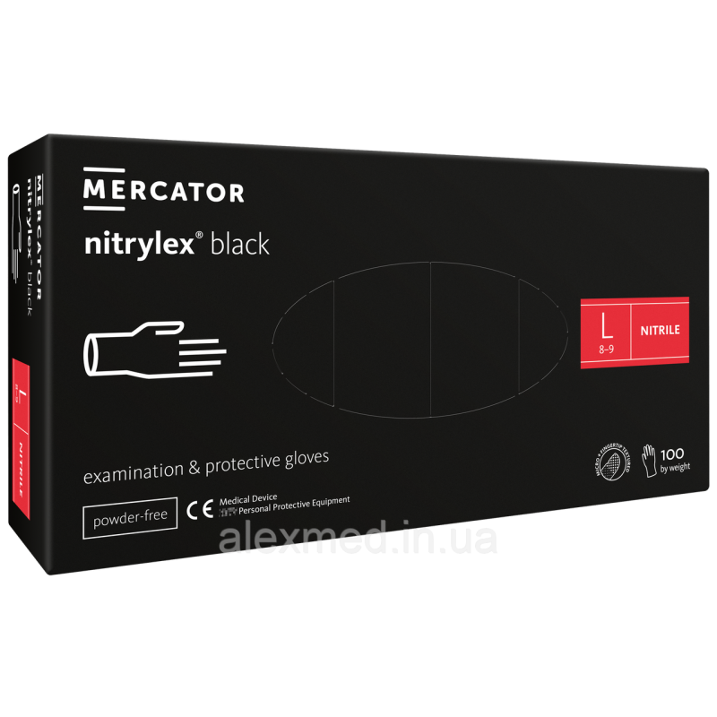 Нітрилові рукавички Nitrylex® Black чорні нестерильні L