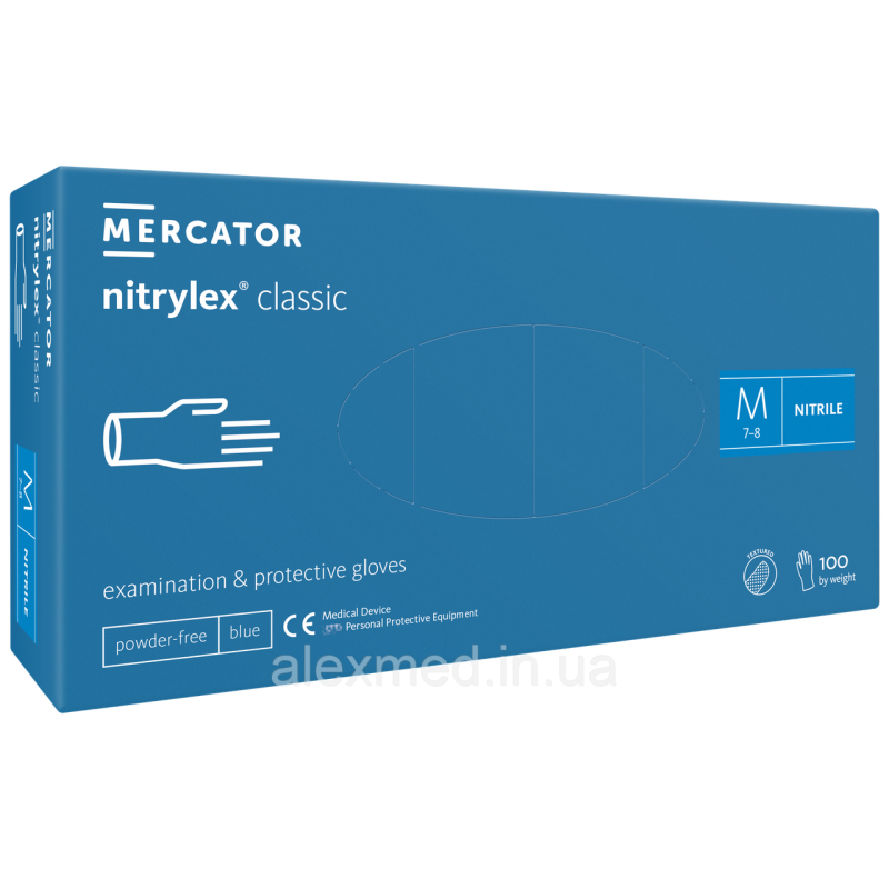 Рукавички нітрилові Nitrylex® Classic blue нестерильні неопудрені М