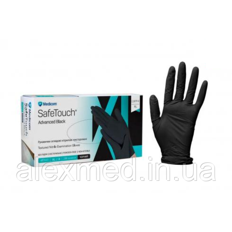 Рукавички Нітрилові Medicom  р.S Advanced SafeTouch Black Без пудри Чорні 3.5 г M