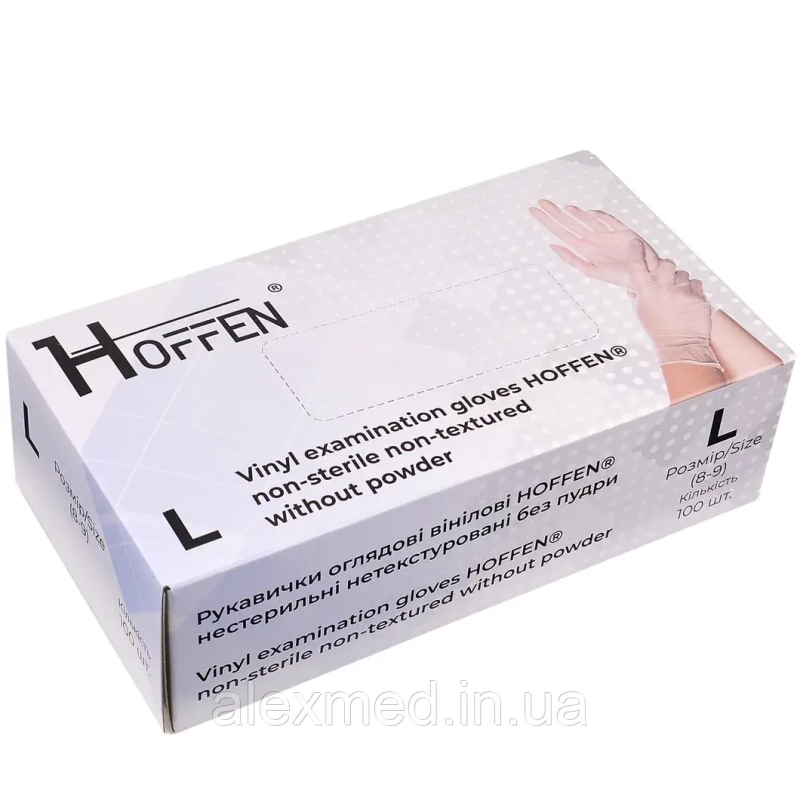 Рукавички вінілові неопудрені HOFFEN прозорі Рукавички вінілові неопудрені HOFFEN прозорі