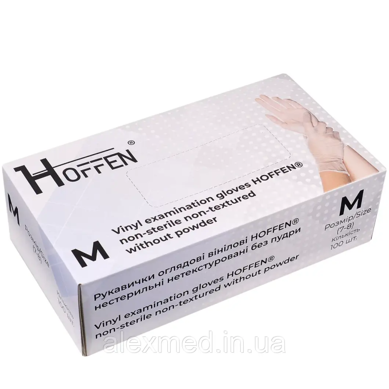 Рукавички вінілові неопудрені HOFFEN прозорі M
